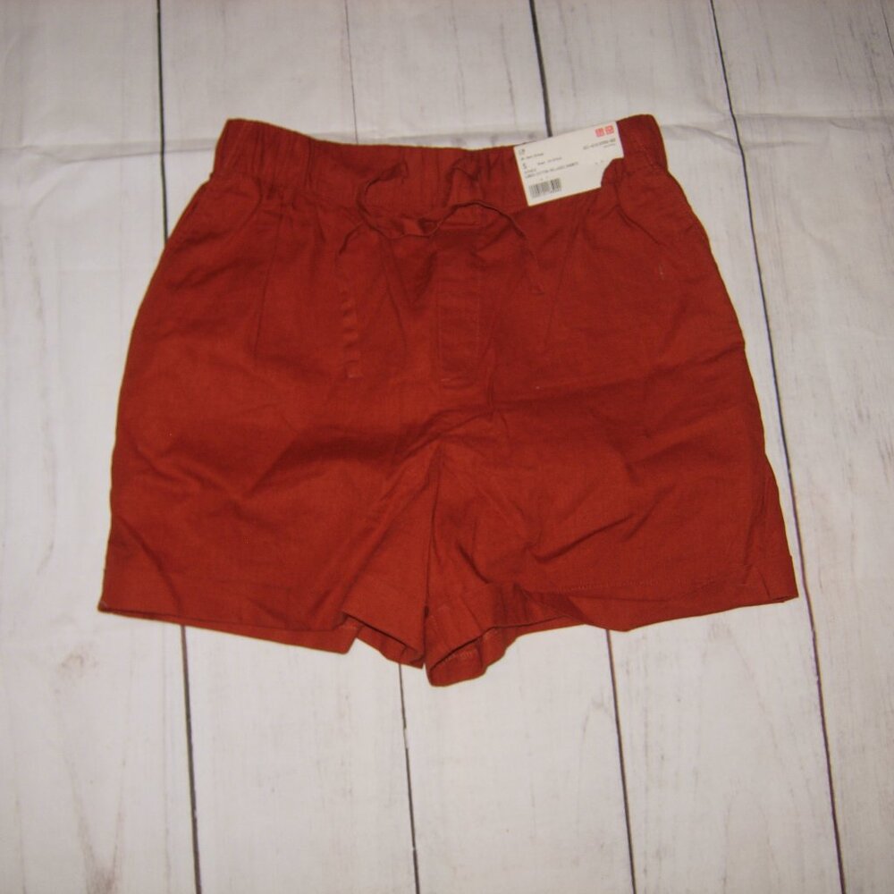 uniqlo dark orange linen cotton relaxed shorts S